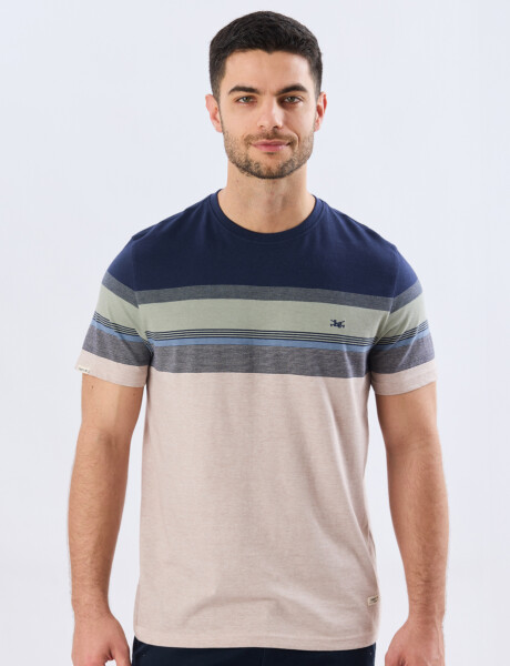 REMERA RAYADA DE ALGODÓN Beige