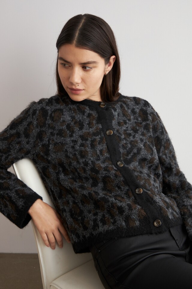 Cardigan animal print gris oscuro