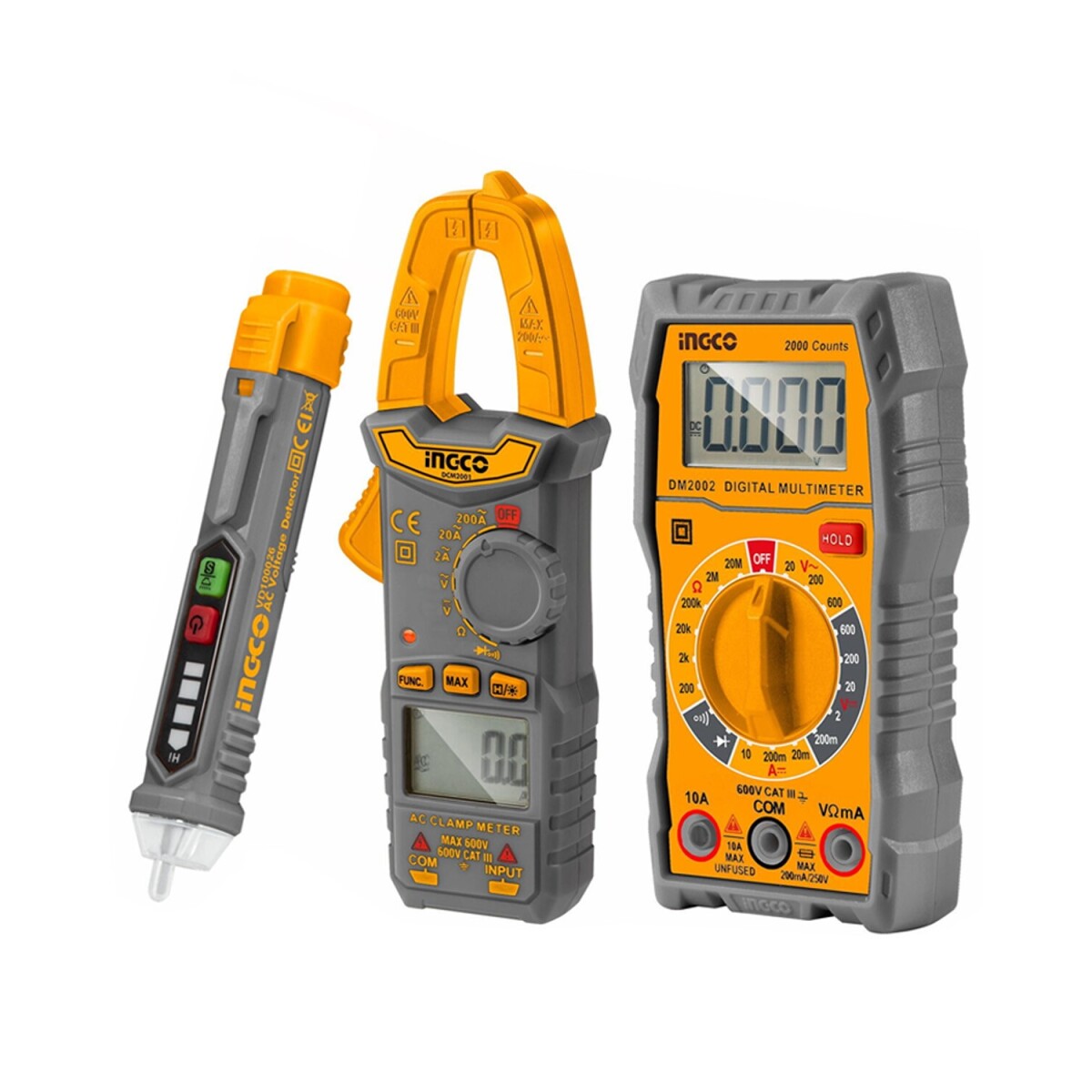 Set Ingco pinza amperimétrica + tester multímetro + detector de voltaje 