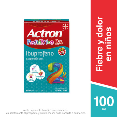 Actron Pediátrico 2% Sin T.A.C.C. Analgésico Antiinflamatorio y Antifebril con Ibuprofeno x 100ml Actron Pediátrico 2% Sin T.A.C.C. Analgésico Antiinflamatorio y Antifebril con Ibuprofeno x 100ml