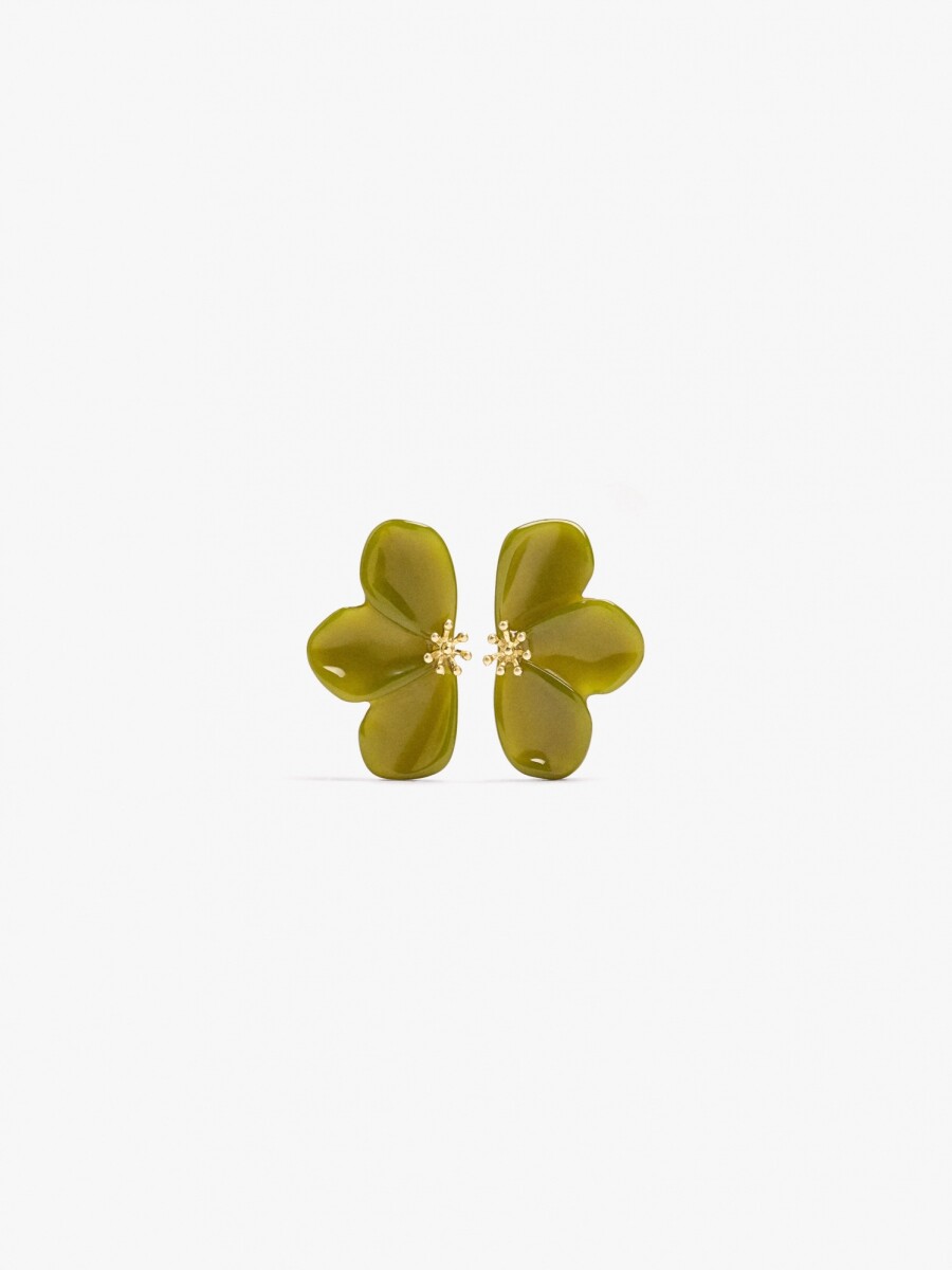 Pendientes Media Flor De Resina verde