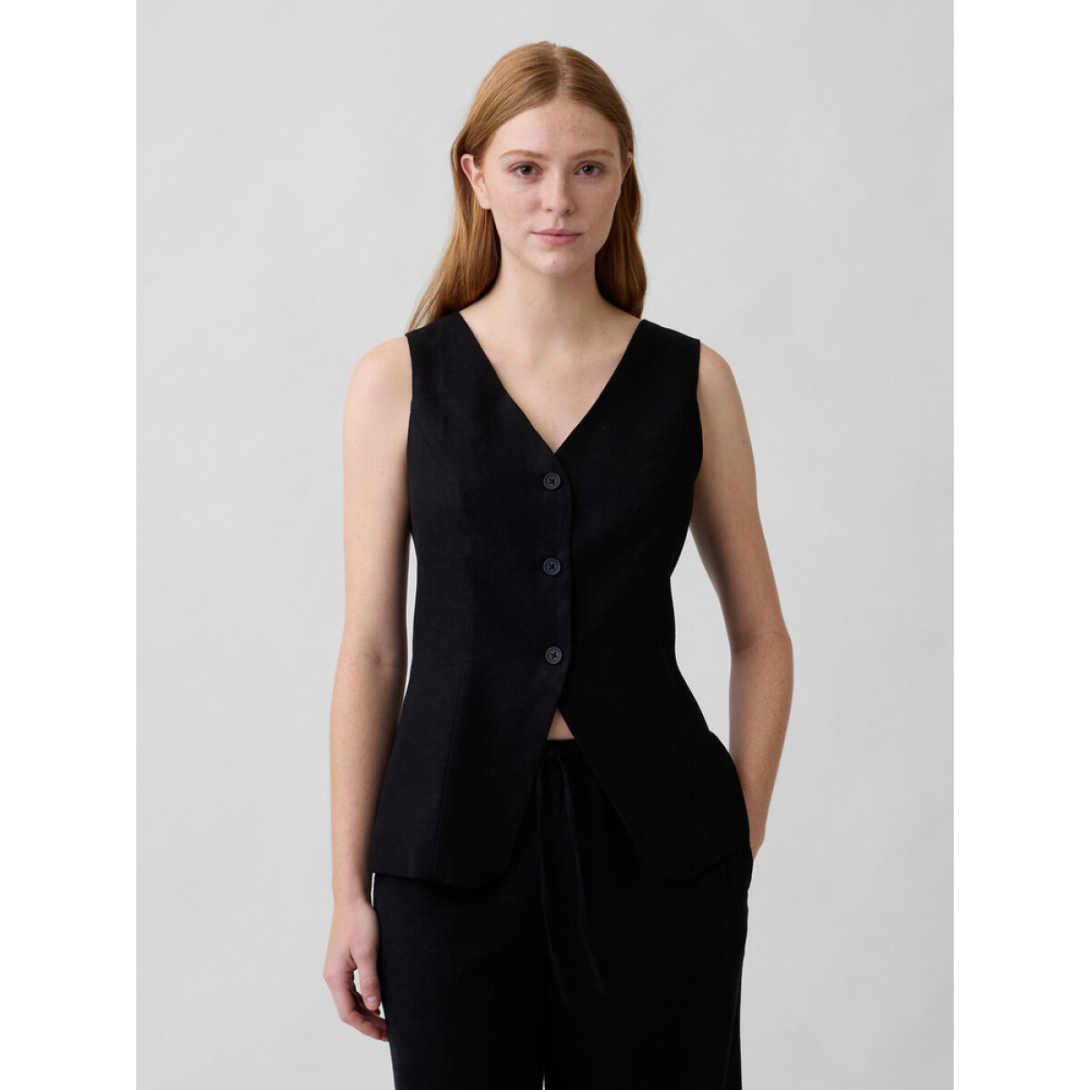 V-LINEN VEST - BLACK 1 