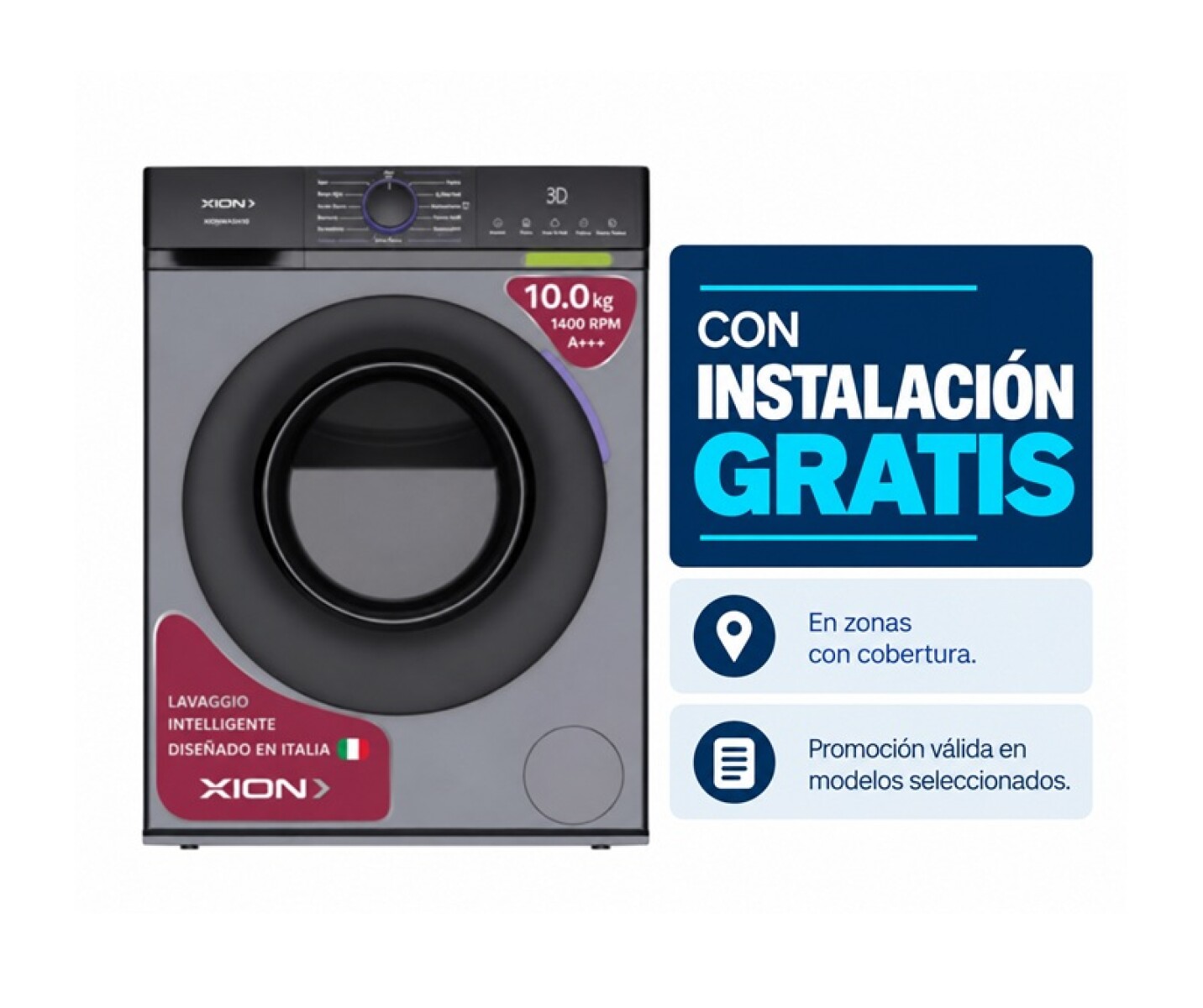 Lavarropas Xion 10kg carga frontal Gris XI-LAV100F 
