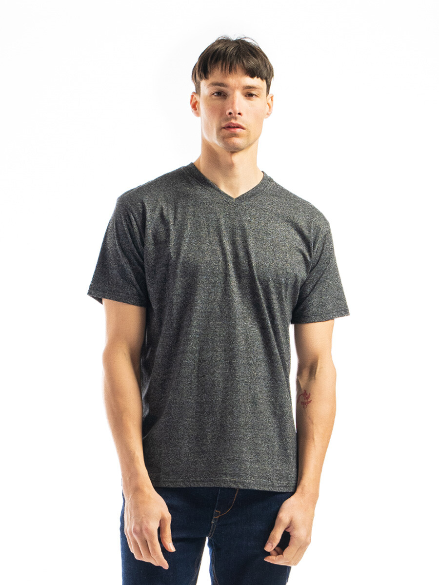 Remera Escote V - Negro Melange 