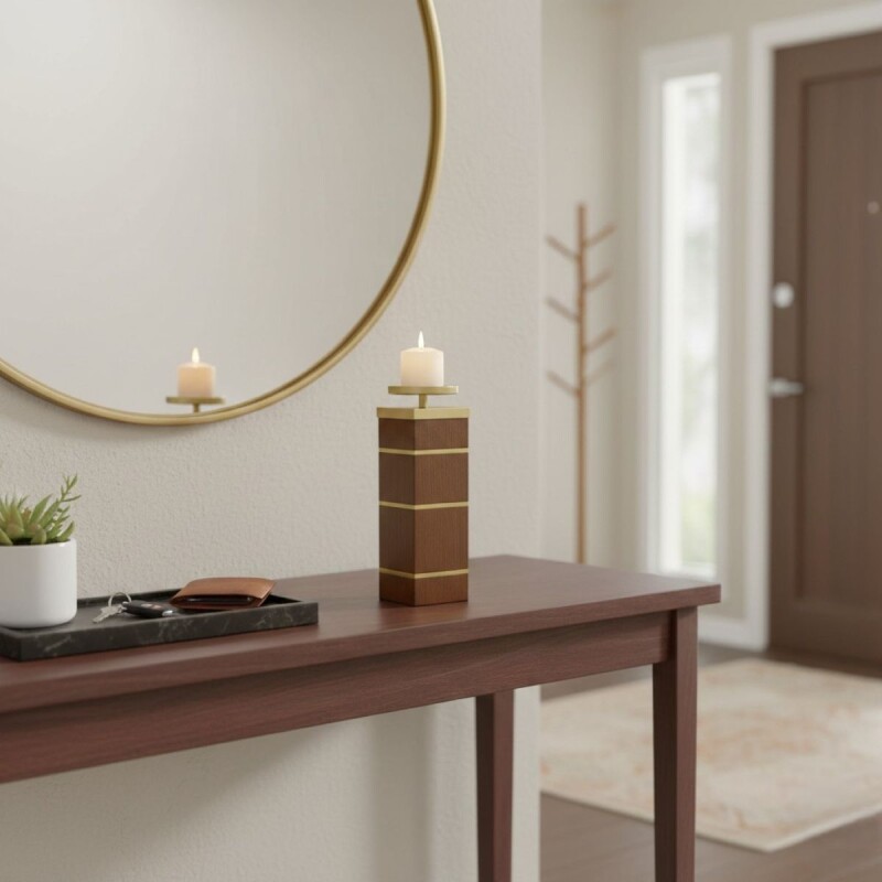 PORTA VELA MADERA/METAL DORADO 10X10X33.5CM Unica