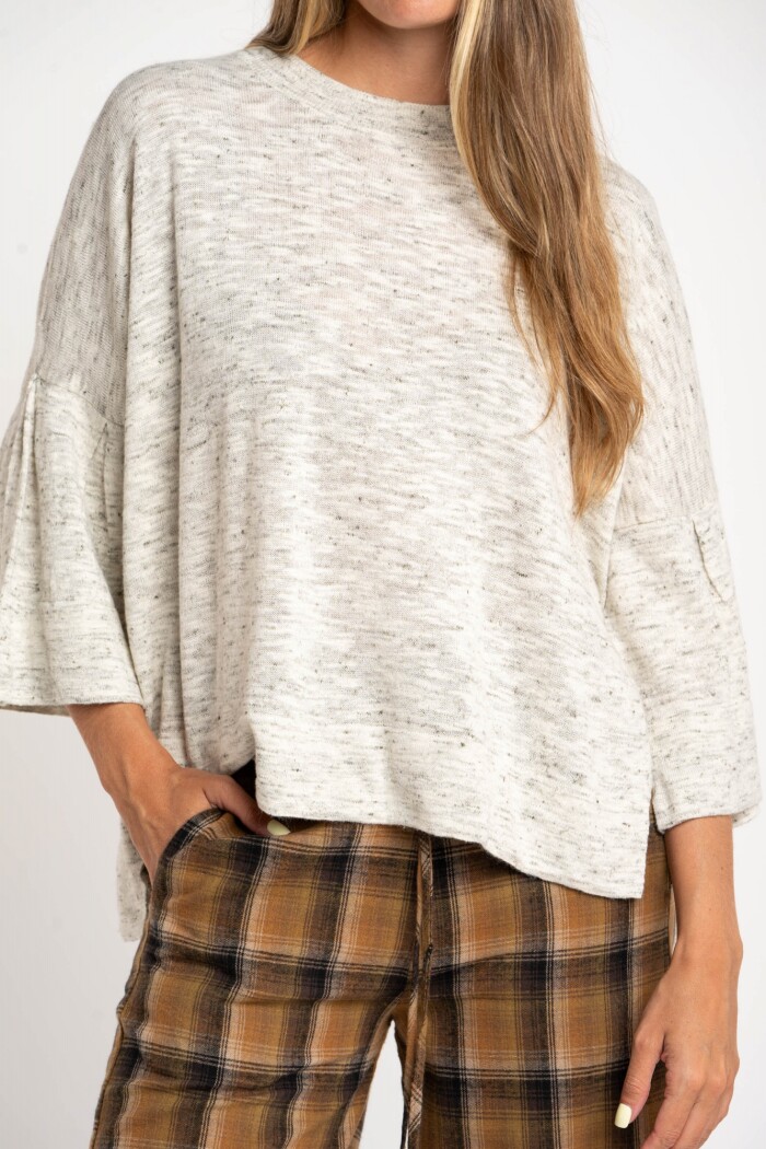 Sweater Manga Volado Gris Melange