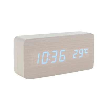 Reloj despertador con fecha y temperatura simil madera blanco Reloj despertador con fecha y temperatura simil madera blanco