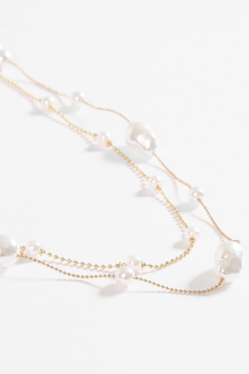 Collar doble perlas dorado