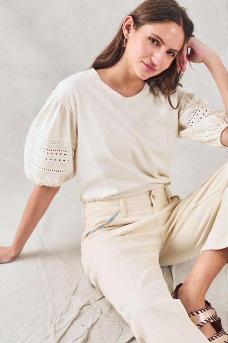 Remera Algodon Combinada - Crudo 