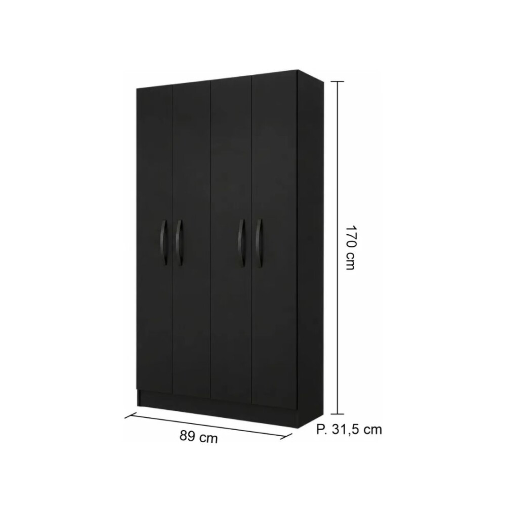 COMBO DORMITORIO – ROPERO 4 PUERTAS + RESPALDO + 2 MESAS DE LUZ NEGRO