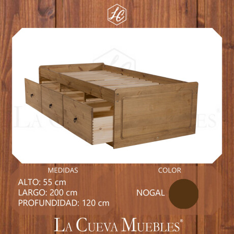 Cama plaza y media con cajones Linea Naturale Nogal