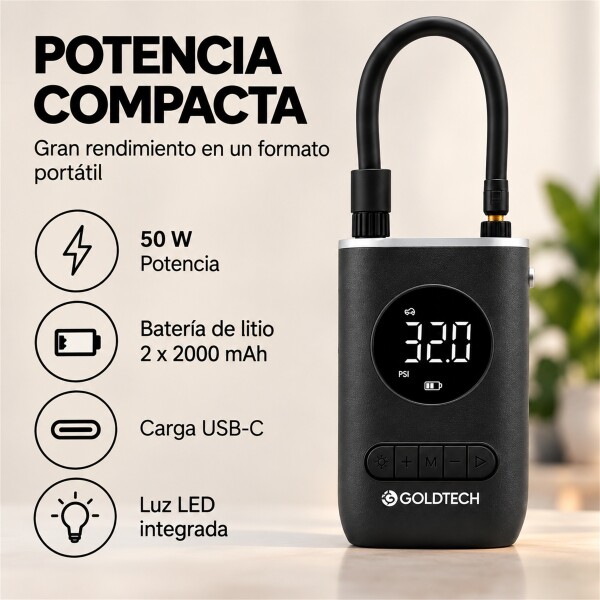 Inflador Compresor Portátil Goldtech Negro
