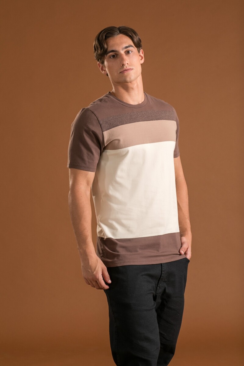 Remera Combinada. Rayas Marrones.