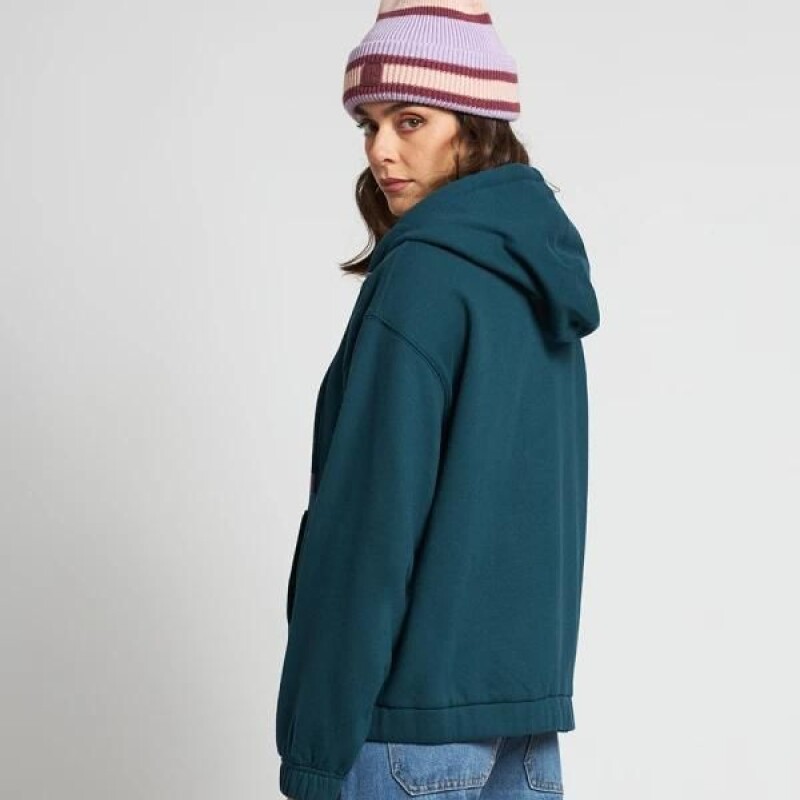 Campera Dama C/Capucha Alg.C/Felpa Liso Rusty Petroleo