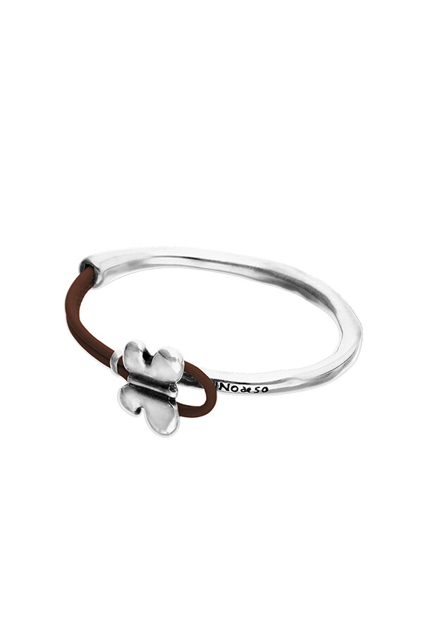 PULSERA DE CUERO MARRÓN SEMIRÍGIDA BAÑADA EN PLATA DE LEY CON MARIPOSA Pulsera