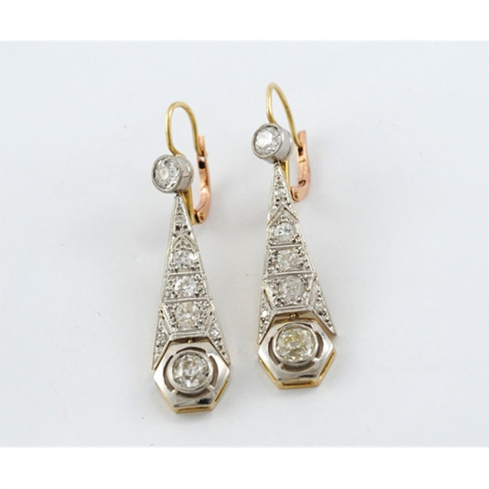Caravanas Antiguas Platino, Oro 18K Y Brillantes Caravanas Antiguas Platino, Oro 18K Y Brillantes