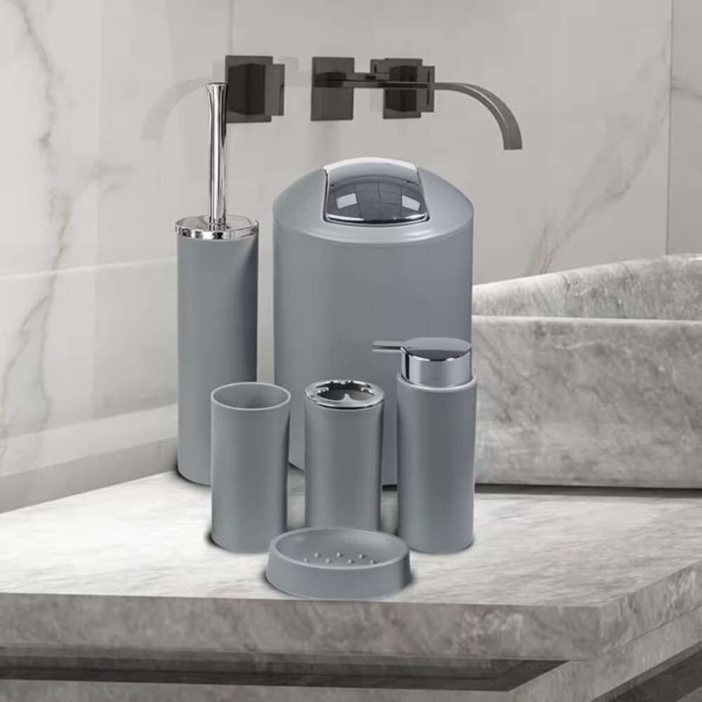 Set de baño 6 pz Gris y cromo (papelera-dispensadores) Set De Baño 6 Pz Gris Y Cromo (papelera-dispensadores)