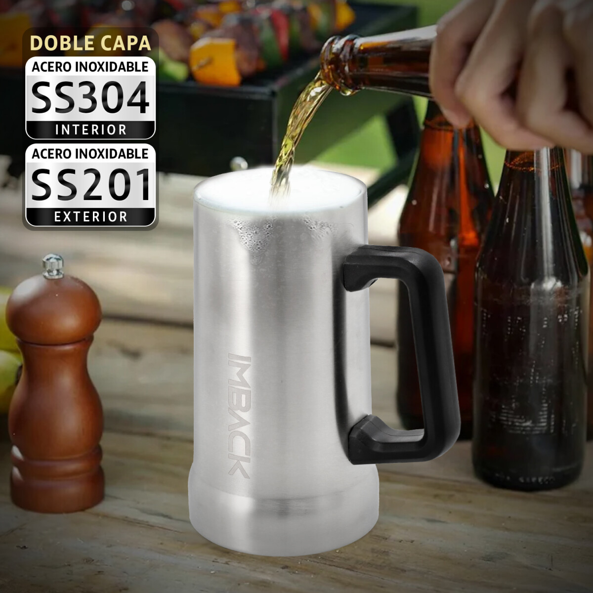 Vaso Térmico Jarra de Cerveza de 750 ml Color Plata 