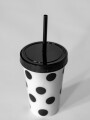 Vaso Con Tapa + Sorbito Lunares Y Corazones Estampado 2