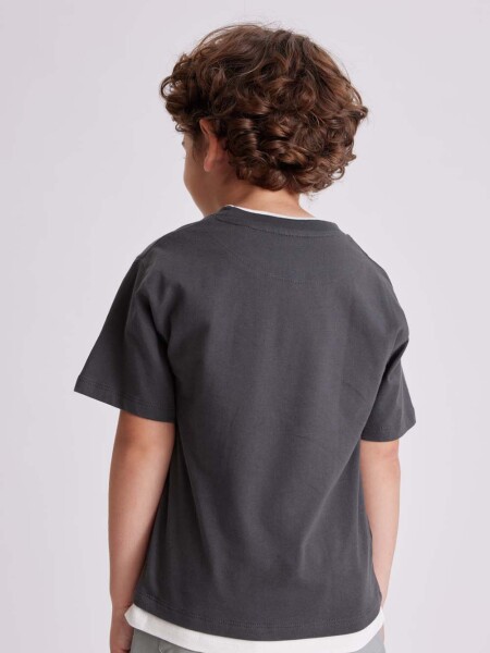 Remera manga corta superpuesta Gris Oscuro