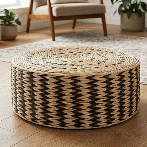 Puff de Mimbre a Rayas 45 x 45 x 20 cm U