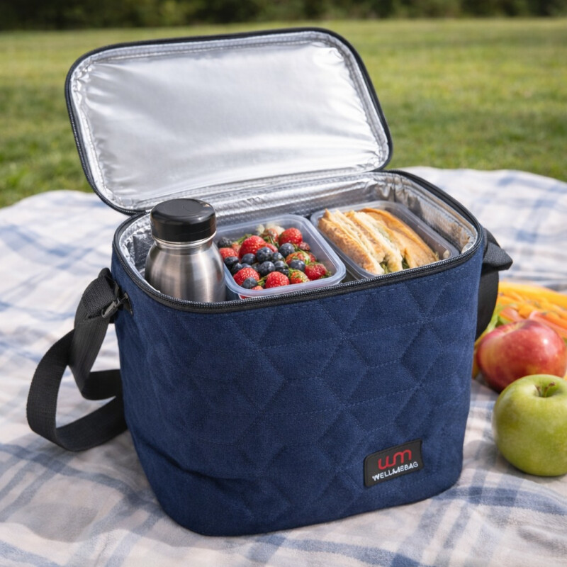 Lunchera Térmica Impermeable con Correa Ajustable Modelo Cuadrado Azul