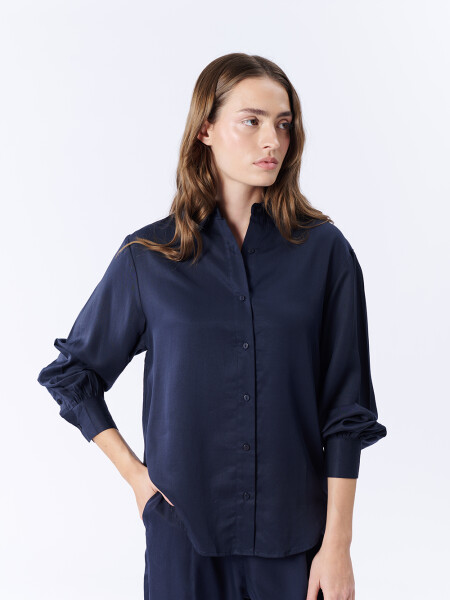 Camisa manga larga liocel Azul Marino