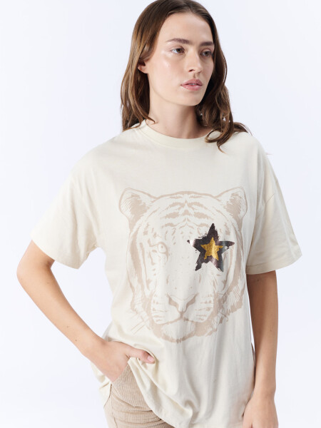 Remera manga corta oversize Estampa tigre crudo