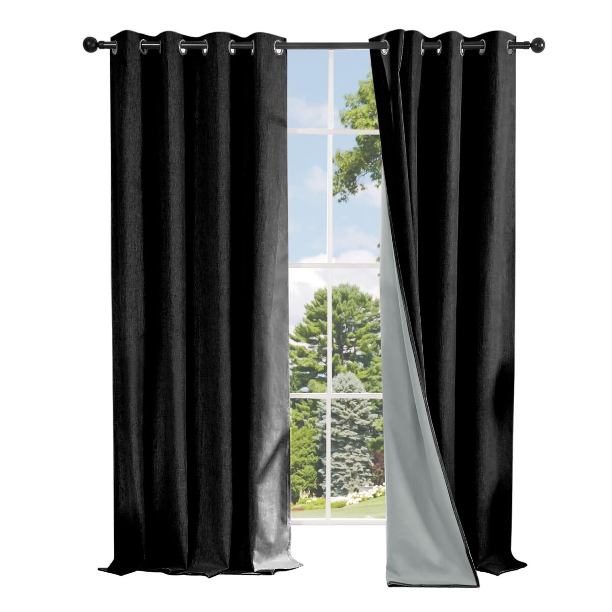 Cortina Blackout 100% Engomada Termica Set 2 Paños Tipo Lino - Color Variante Negro 