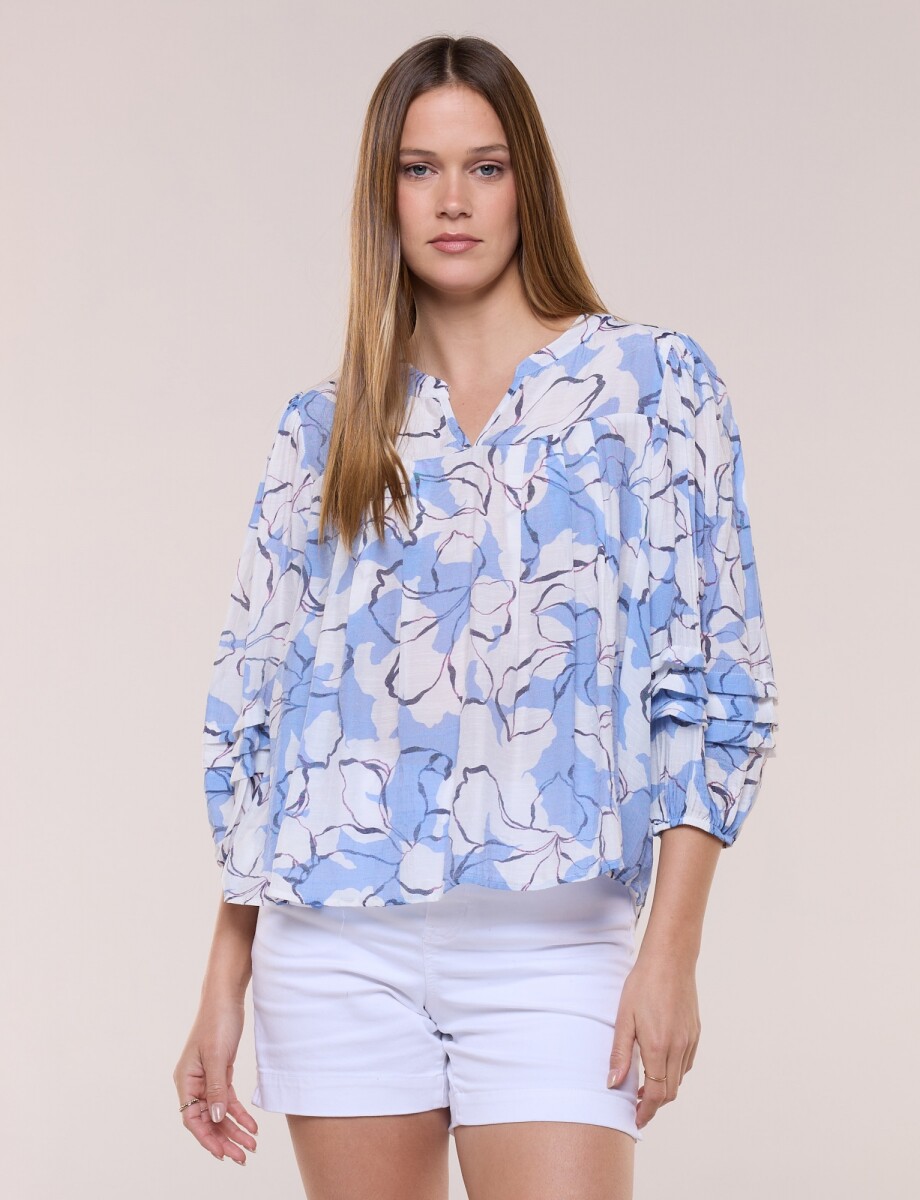 Blusa Holgada Con Alforzas - Multi/blanco 