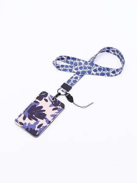 LLAVERO PORTA TARJETA CON CINTA HOJAS BEIGE
