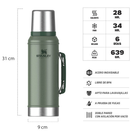 Combo Stanley Termo Classic 940ml + Mate en Acero Inox. 230ml + Bombilla Spoon Verde