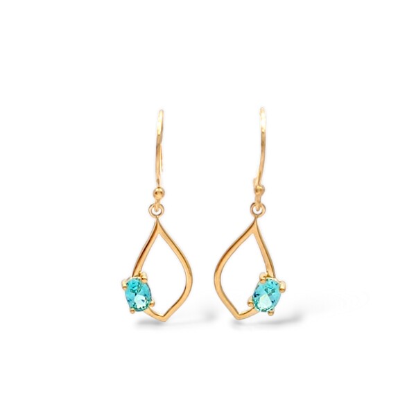 Caravanas colgante Aguamarina hoja- Oro bajo - Aguamarina- CA8093 conpiedra