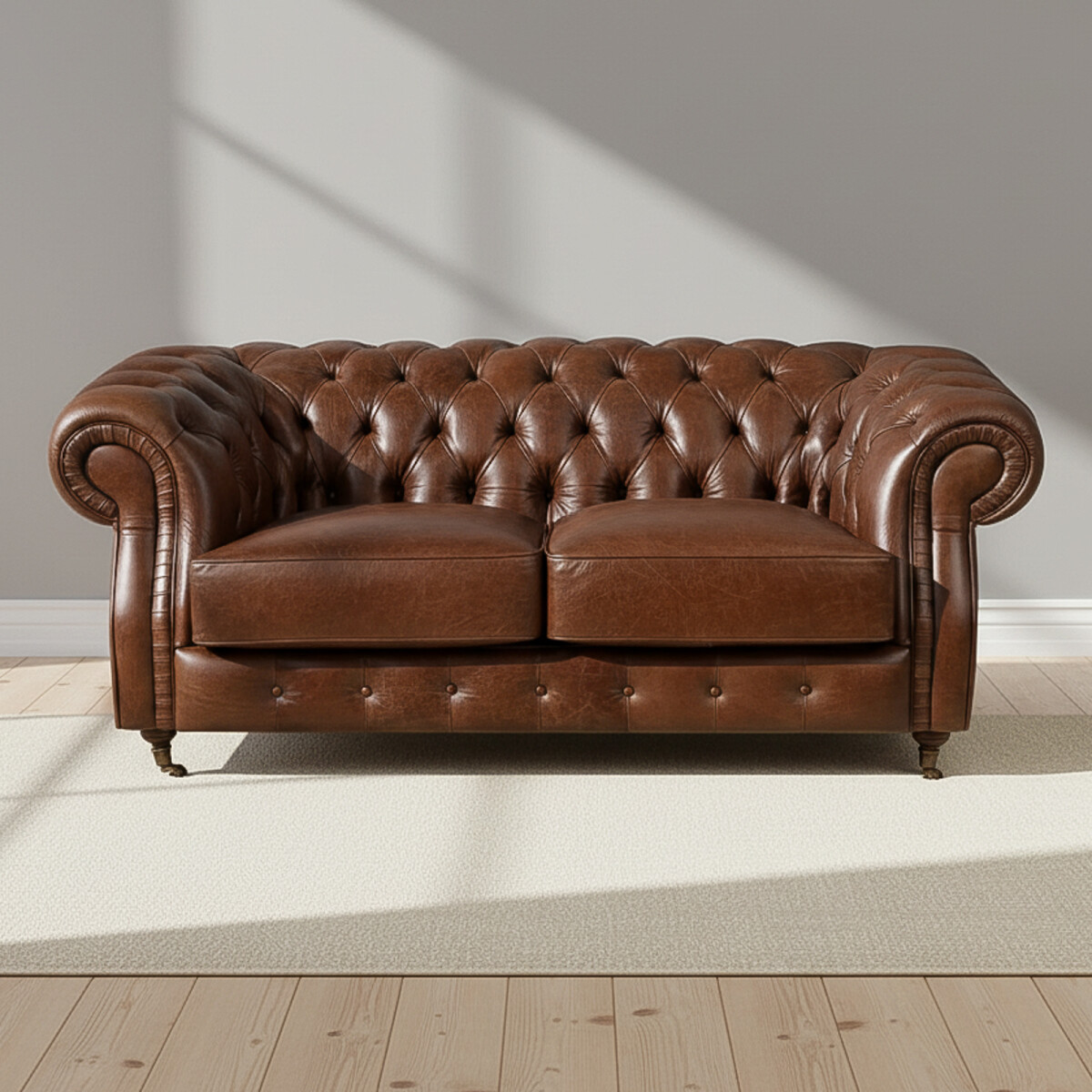 SOFA - 2 CUERPOS CUERO-100-NATURAL MARRON NEW CHESTERFIELD CHOC. 