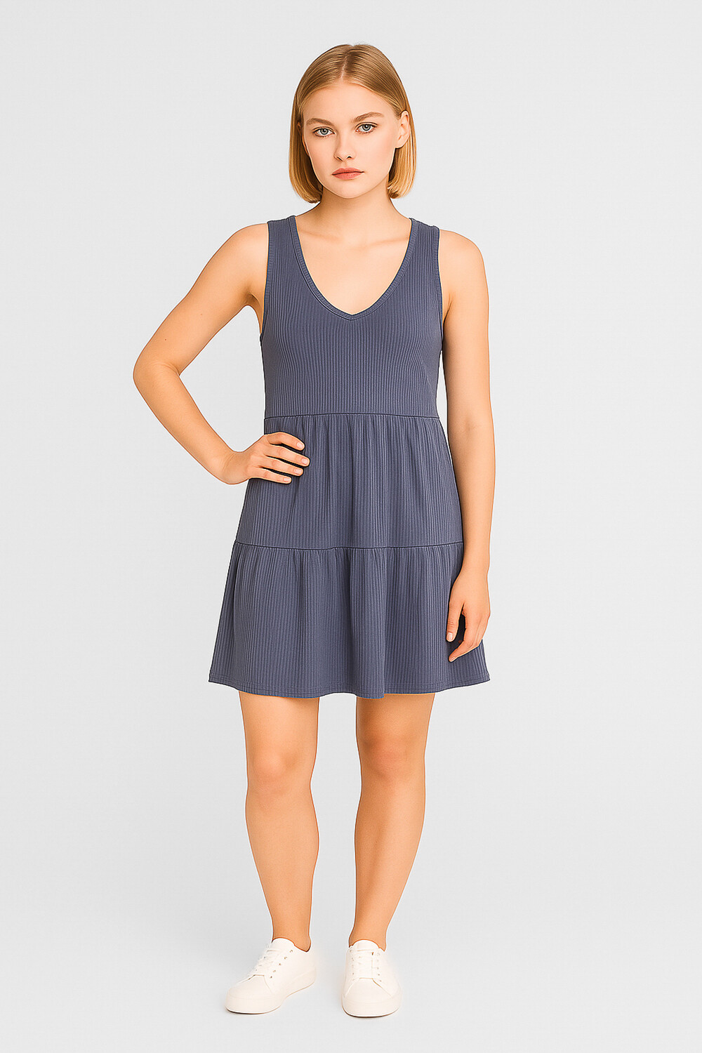 Vestido Campe Azul Grisaceo