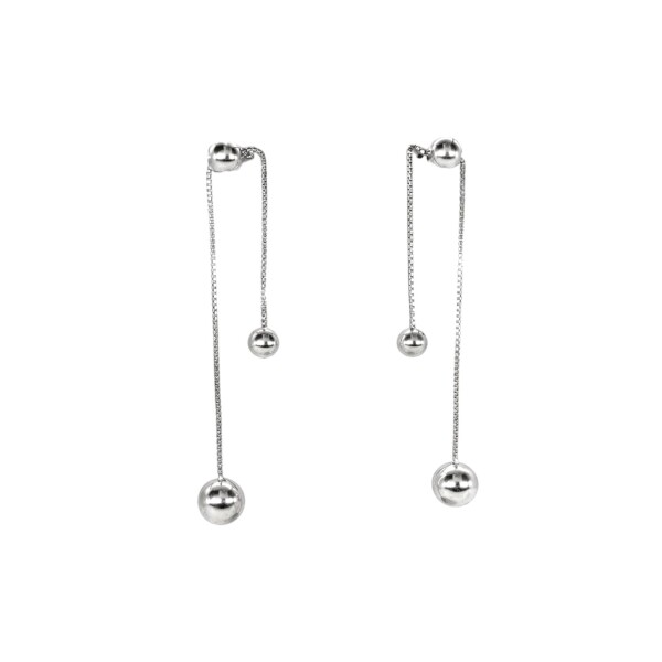 Caravanas Colgante Bola Doble de Plata- Plata 925- Sin Piedra- CA4103 sinpiedra