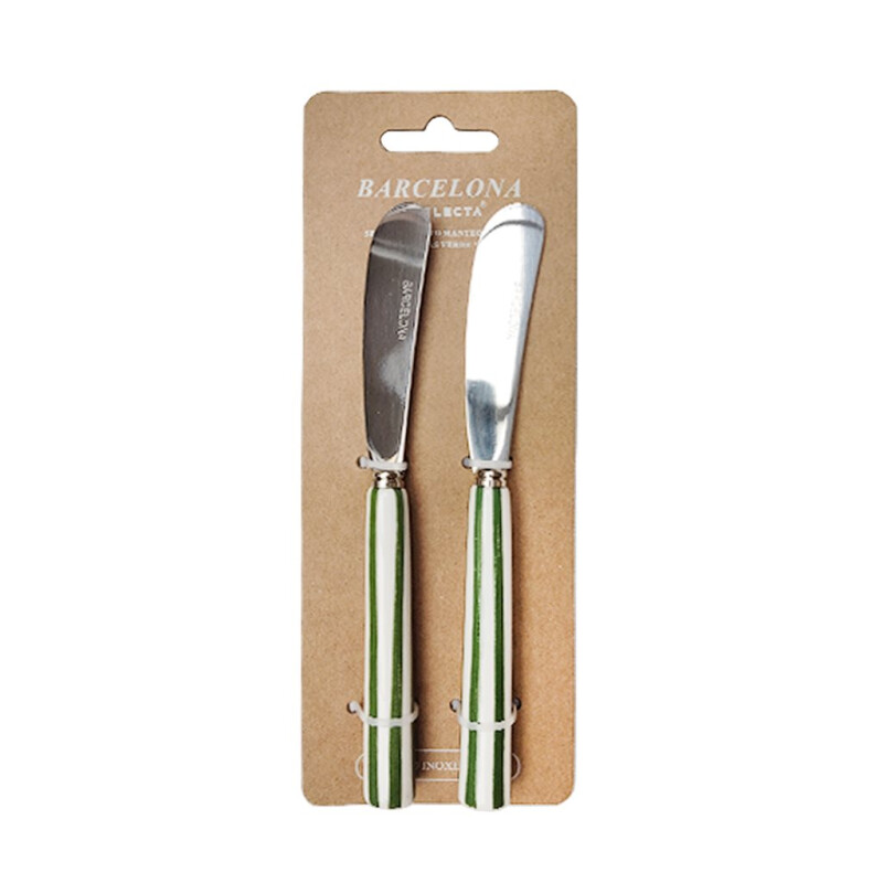 Set de 2 Espatulas para Untar Acero Inoxidable y Mango Rayas Verde