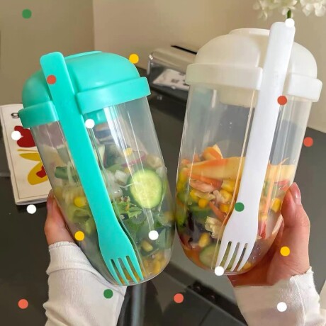 Tupper para Ensaladas con Tenedor 1000 Ml AZUL