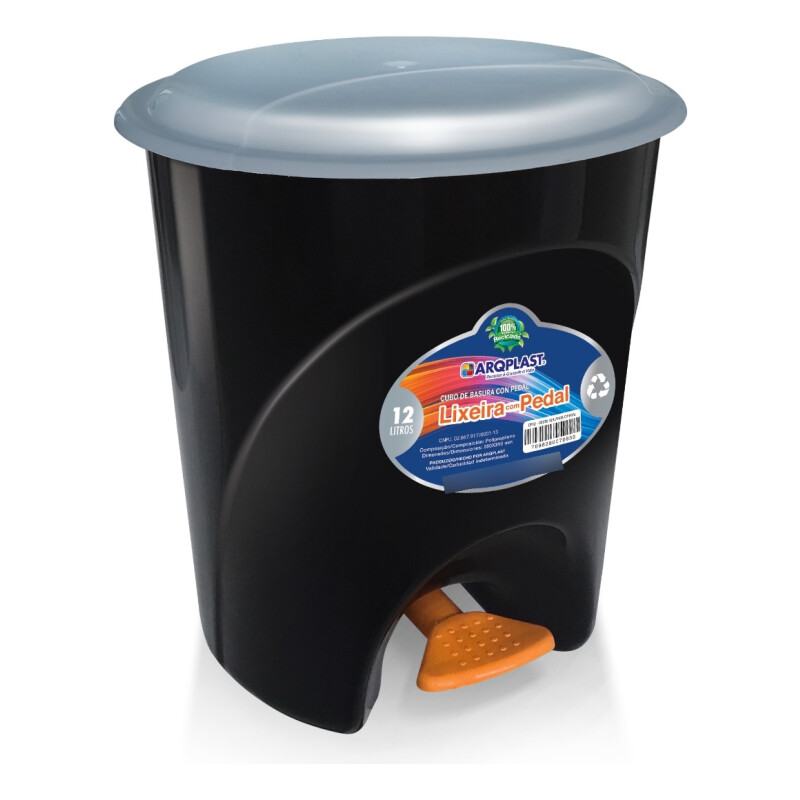 Basurero Papelera Con Tapa Y Pedal 12 Lts Negro