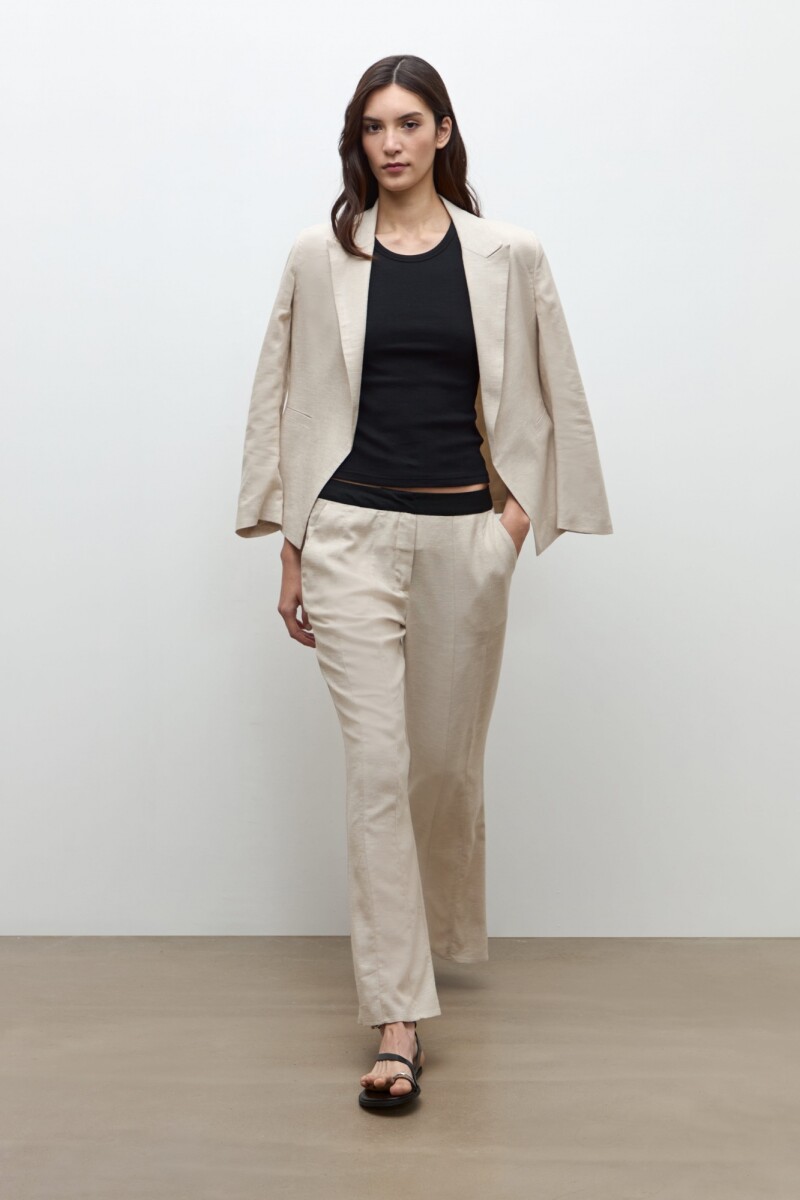 Pantalon lino cortes y godets - beige melange 