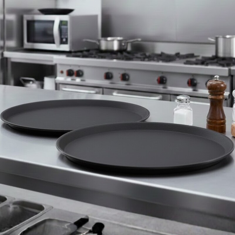 2 Bandejas de mozo redondas antideslizantes NEGRO