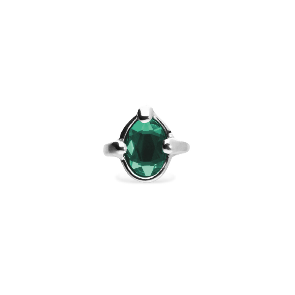 ANILLO DE ALEACIÓN DE METALES BAÑADO EN PLATA DE LEY CON UN CRISTAL FACETADO VERDE - Anillo 