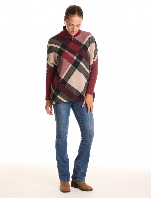 Polera Poncho Oversize MULTI/BORDEAUX