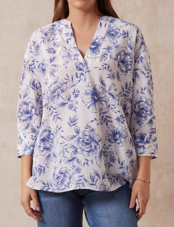 Blusa Printed BLANCO/AZUL