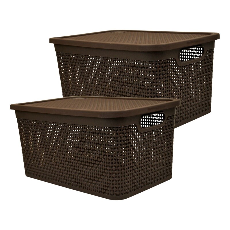 Set x2 Caja simil ratán 15 lts CHOCOLATE