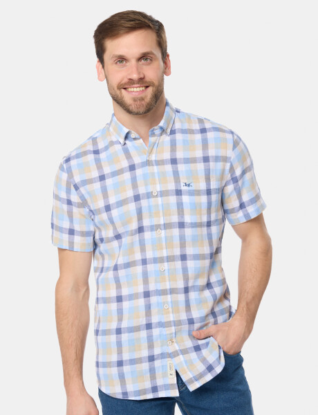 CAMISA LINO A CUADROS Azul