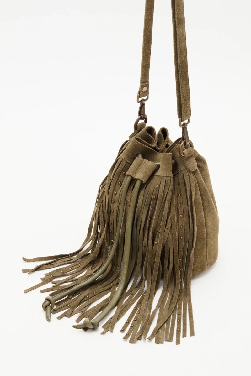 Cartera Tribal Fringes Verde