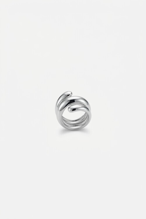 Anillo acero triple plateado