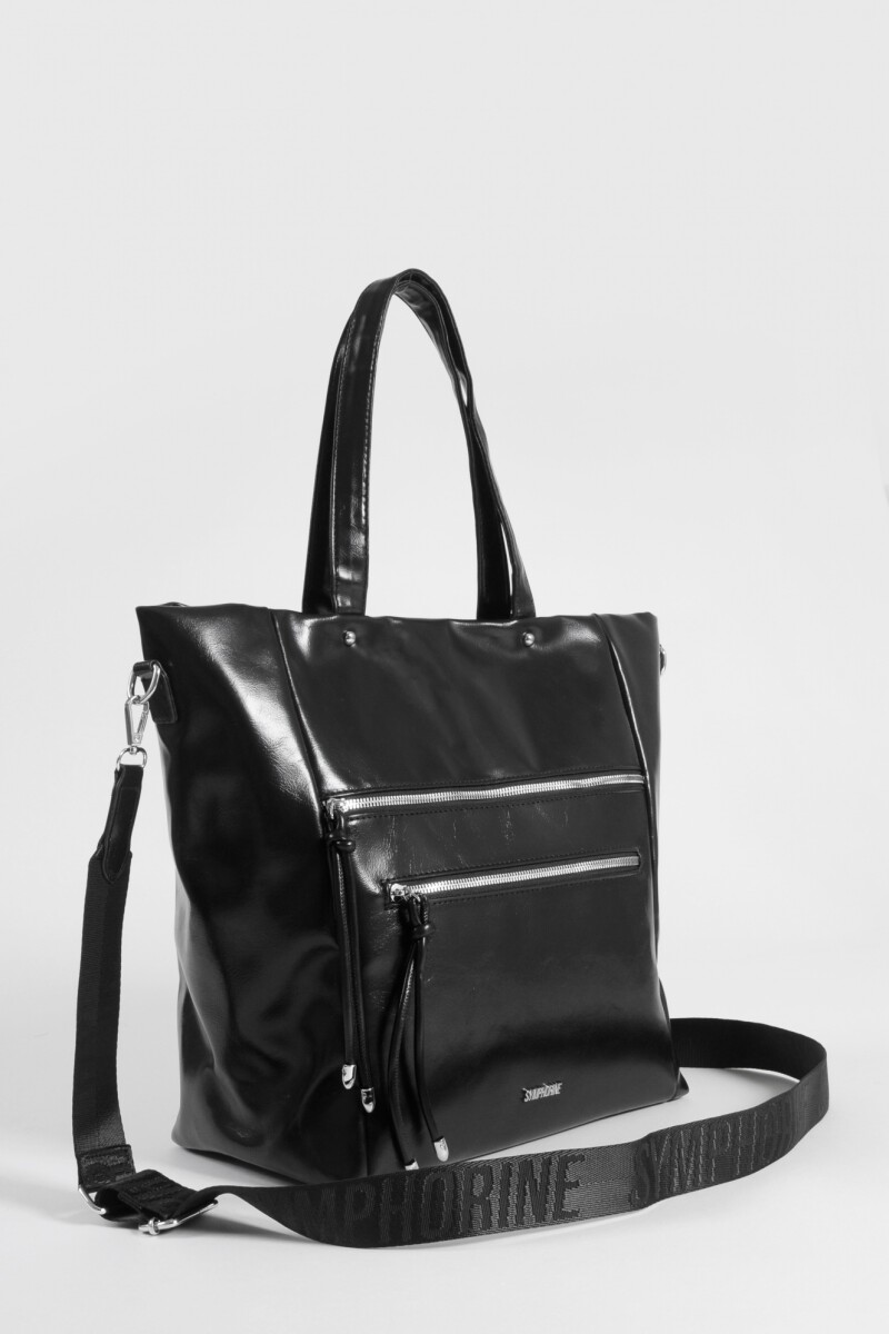 Shopper con cierres cuero vegano negro