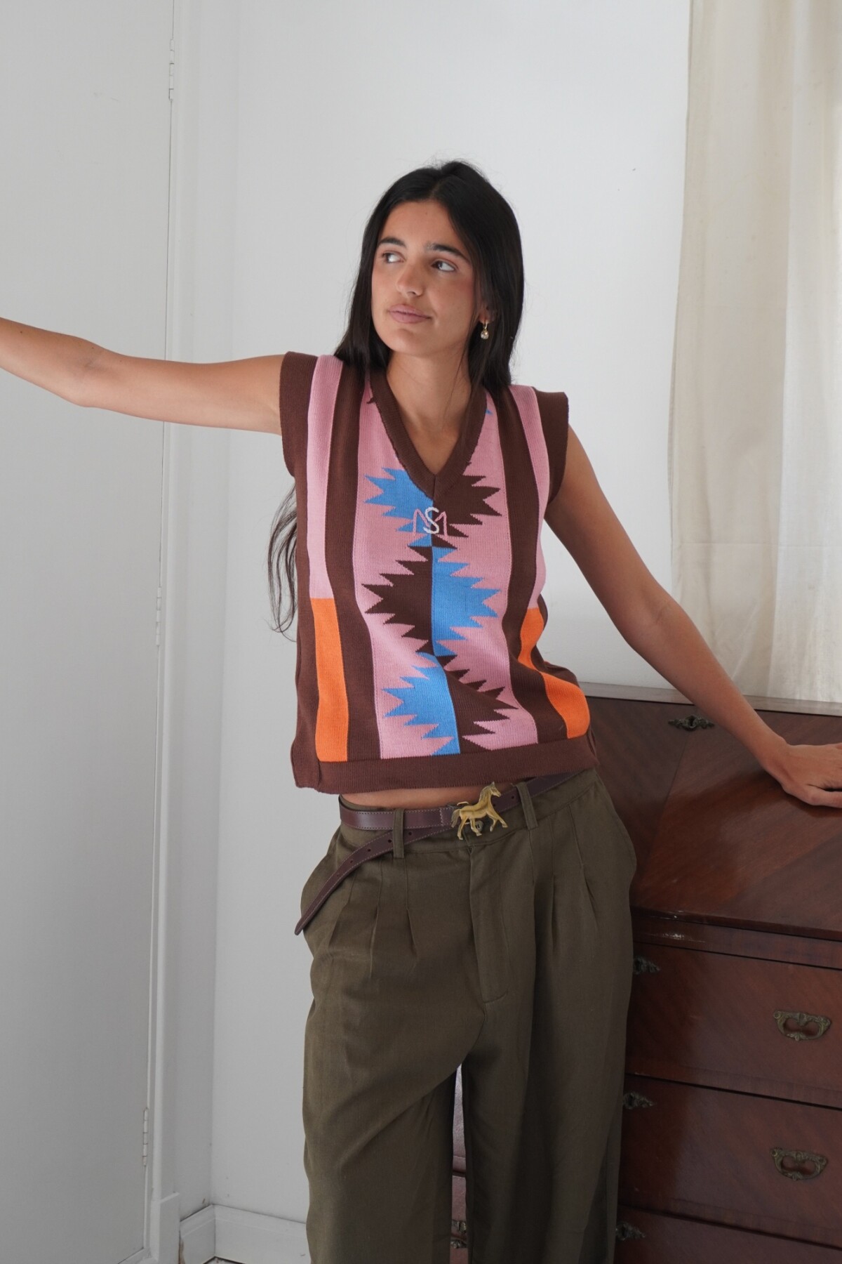 Navajo Vest Chocolate / Rosado